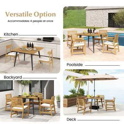 Costway Outdoor Square Dining Table Acacia Wood Patio Bistro Table w ...