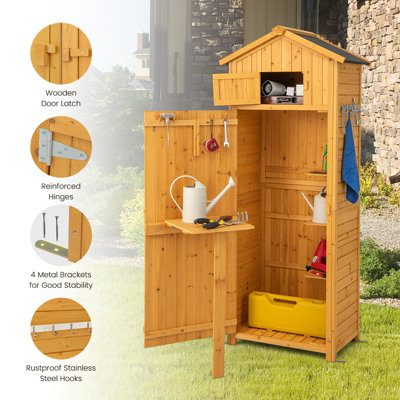 Costway Outdoor Storage Shed Wooden Garden Tool Utility Cabinet Waterproof Asphalt Roof