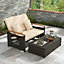 Costway Outdoor Sun Lounger Daybed Rattan Woven Loveseat Ottoman Set w/ 4-Level Adjustable Backrest