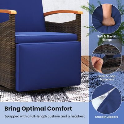 Club Rattan Outdoor Rattan Garden Reclining Lounge Chair With Adjustable Headrest And Flip Table