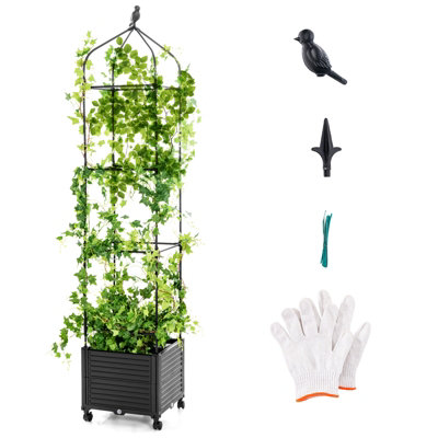 Costway Outdoor Tomato Cage Plant Support Raised Garden Bed W/ Trellis ...