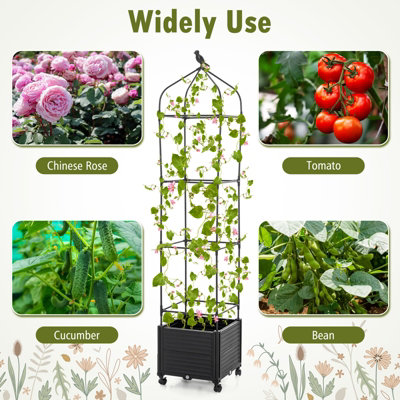 Costway Outdoor Tomato Cage Plant Support Raised Garden Bed W/ Trellis ...