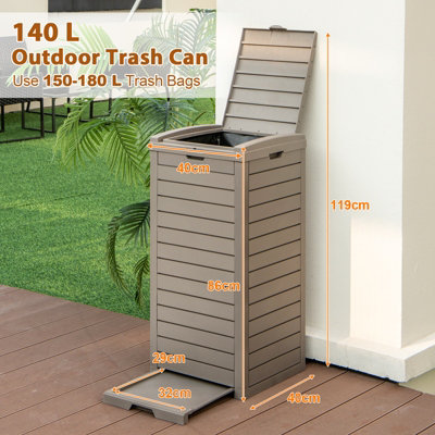 Costway Outdoor Trash Waste Bin 124 L Large Trash Bin with Lid & Pull-out Liquid Tray