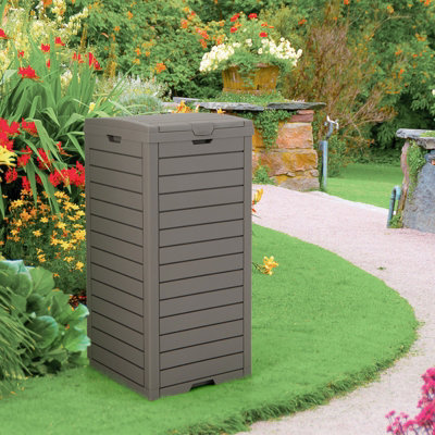 Costway Outdoor Trash Waste Bin 124 L Large Trash Bin with Lid & Pull-out Liquid Tray - 3