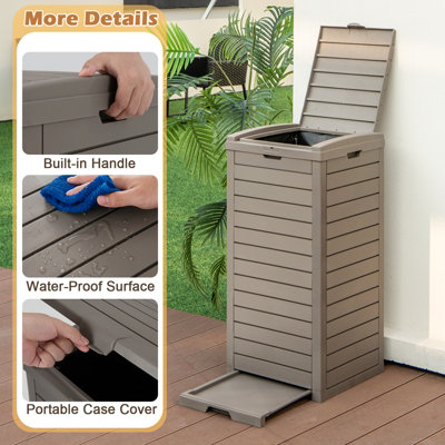 Costway Outdoor Trash Waste Bin 124 L Large Trash Bin with Lid & Pull-out Liquid Tray - 9