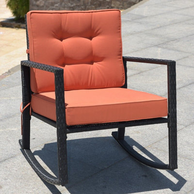COSTWAY Outdoor Wicker Furniture Rocking Chair Metal Frame Patio Rattan Rocker-Orange