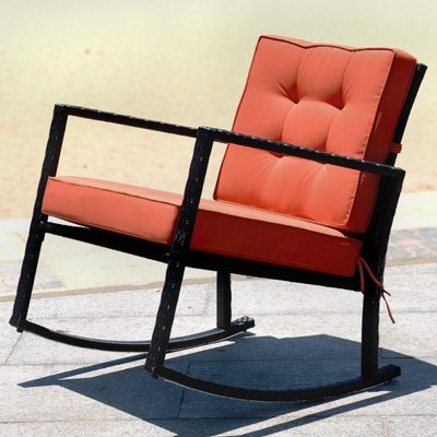 COSTWAY Outdoor Wicker Furniture Rocking Chair Metal Frame Patio Rattan ...