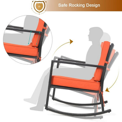 COSTWAY Outdoor Wicker Furniture Rocking Chair Metal Frame Patio Rattan ...