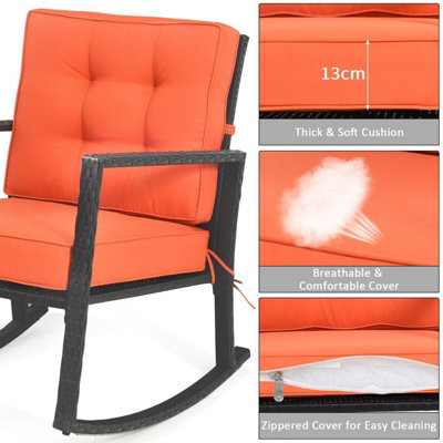 COSTWAY Outdoor Wicker Furniture Rocking Chair Metal Frame Patio Rattan ...