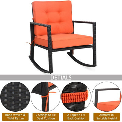 COSTWAY Outdoor Wicker Furniture Rocking Chair Metal Frame Patio Rattan ...