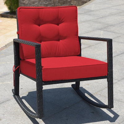 COSTWAY Outdoor Wicker Furniture Rocking Chair Metal Frame Patio Rattan ...