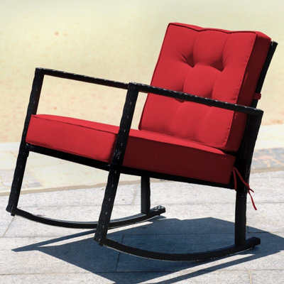 COSTWAY Outdoor Wicker Furniture Rocking Chair Metal Frame Patio Rattan ...