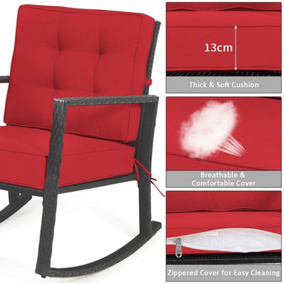 COSTWAY Outdoor Wicker Furniture Rocking Chair Metal Frame Patio Rattan ...
