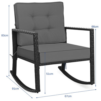 Costway Outdoor Wicker Furniture Rocking Chair Metal Frame Patio Rattan Rocker w/ Cushion