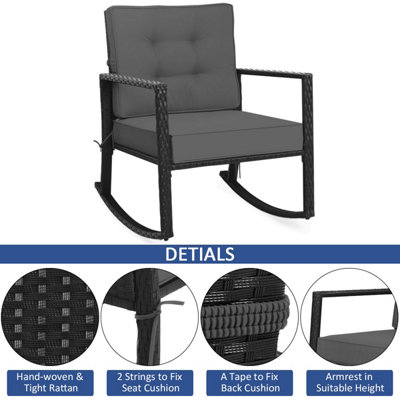 Costway Outdoor Wicker Furniture Rocking Chair Metal Frame Patio Rattan ...
