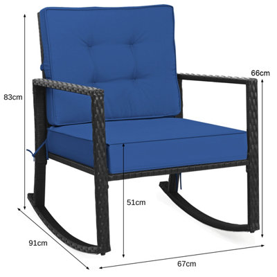 Costway Outdoor Wicker Furniture Rocking Chair Metal Frame Patio Rattan Rocker w/ Cushion
