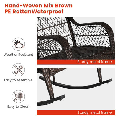 COSTWAY Outdoor Wicker Rocking Chair Patio Rattan Rocker w/ Back ...