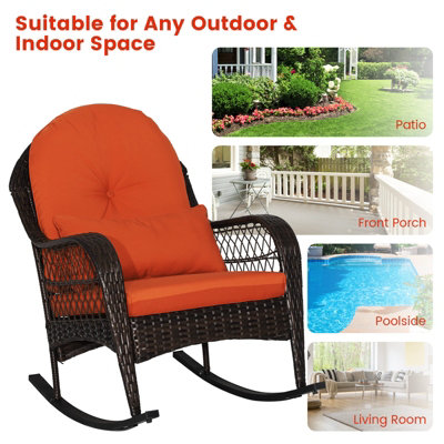 COSTWAY Outdoor Wicker Rocking Chair Patio Rattan Rocker w/ Back ...