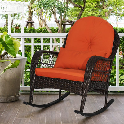 COSTWAY Outdoor Wicker Rocking Chair Patio Rattan Rocker w/ Back ...