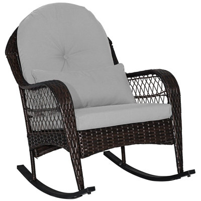 COSTWAY Outdoor Wicker Rocking Chair Patio Rattan Rocker w/ Cushions Grey