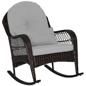 COSTWAY Outdoor Wicker Rocking Chair Patio Rattan Rocker w/ Cushions Grey