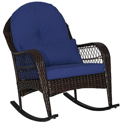 COSTWAY Outdoor Wicker Rocking Chair Patio Rattan Rocker w/ Cushions Navy