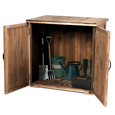 COSTWAY Outdoor Wooden Storage Shed Fir Wood Cabinet w/ Double Doors-Brown