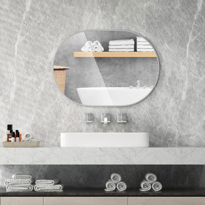 COSTWAY Oval Bathroom Mirror 70 x 50 cm Wall Mounted Make Up Vanity Mirror