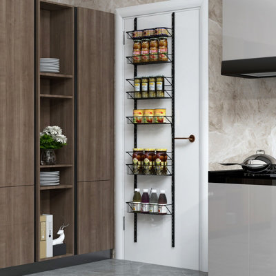 Costway Over The Door Pantry Rack Adjustable Behind Door Organizer w/ 6 Metal Baskets