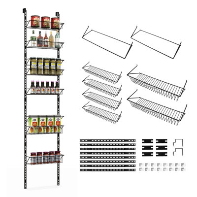 Costway Over The Door Pantry Rack Adjustable Behind Door Organizer w/ 6 Metal Baskets