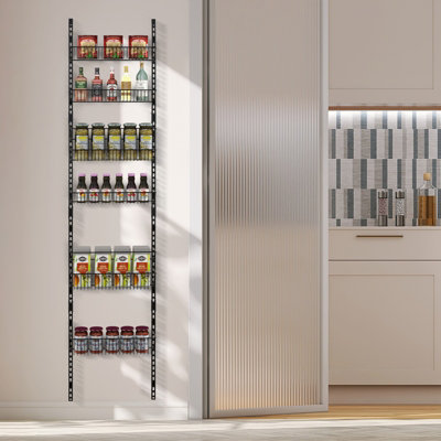 Costway Over The Door Pantry Rack Adjustable Behind Door Organizer w/ 6 Metal Baskets - 5