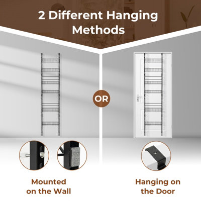 Costway Over The Door Pantry Rack Adjustable Behind Door Organizer w/ 6 Metal Baskets - 6