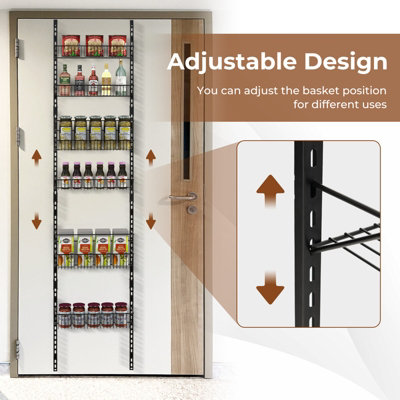 Costway Over The Door Pantry Rack Adjustable Behind Door Organizer w/ 6 Metal Baskets - 7