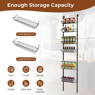 Costway Over The Door Pantry Rack Adjustable Behind Door Organizer w/ 6 Metal Baskets - 8