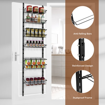 Costway Over The Door Pantry Rack Adjustable Behind Door Organizer w/ 6 Metal Baskets - 9