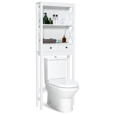 Costway Movable Bathroom Storage Cabinet Narrow Toilet Side Paper Holder w/ 2 Drawers