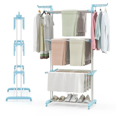 COSTWAY Oversized 4-Tier Collapsible Laundry Rack Foldable Clothes ...