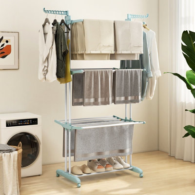 COSTWAY Oversized 4-Tier Collapsible Laundry Rack Foldable Clothes ...