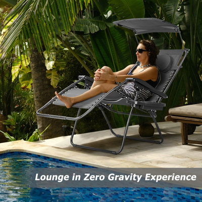 Costway Oversized Folding Zero Gravity Recliner Mesh Chaise Lounger w Canopy Shade DIY at B Q