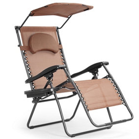 Costway Oversized Folding Zero Gravity Recliner Mesh Chaise Lounger w/ Canopy Shade