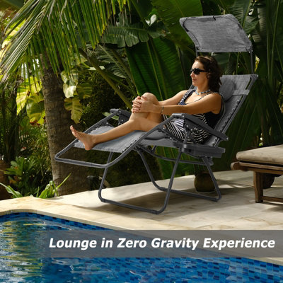 Costway Oversized Folding Zero Gravity Recliner Mesh Chaise Lounger w/ Canopy Shade