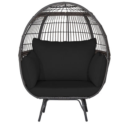 Costway Oversized Wicker Egg Chair Outdoor Patio Lounge Basket w/ 4 Soft Cushions - 3