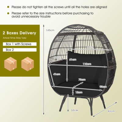 Costway Oversized Wicker Egg Chair Outdoor Patio Lounge Basket w/ 4 Soft Cushions - 4