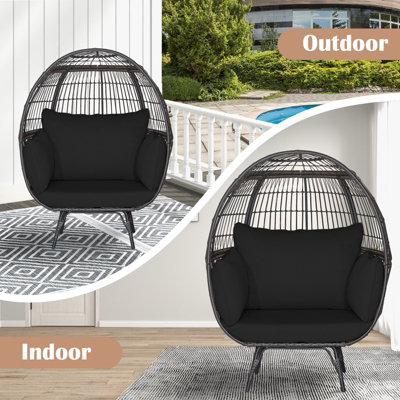 Costway Oversized Wicker Egg Chair Outdoor Patio Lounge Basket w/ 4 Soft Cushions - 5