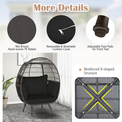 Costway Oversized Wicker Egg Chair Outdoor Patio Lounge Basket w/ 4 Soft Cushions - 7