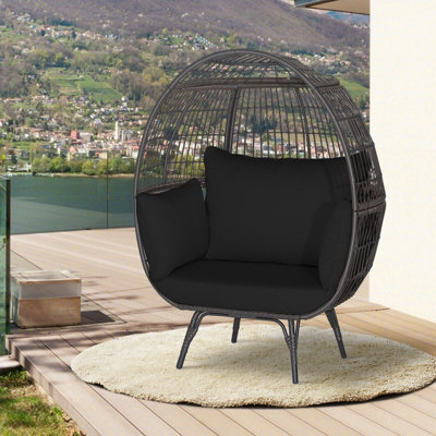 Costway Oversized Wicker Egg Chair Outdoor Patio Lounge Basket w/ 4 Soft Cushions - 8