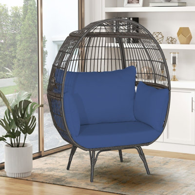 Costway Oversized Wicker Egg Chair Outdoor Patio Lounge Basket w/ 4 Soft Cushions