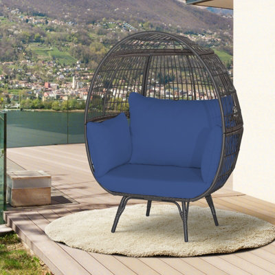 Costway Oversized Wicker Egg Chair Outdoor Patio Lounge Basket w/ Soft  Cushions