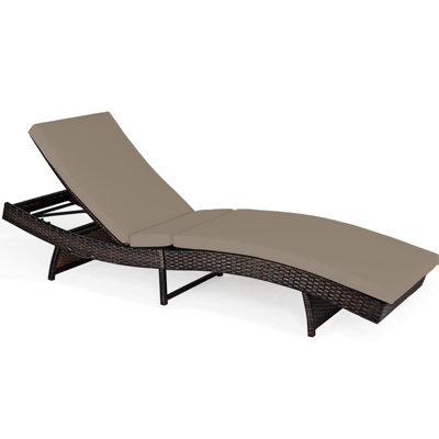 COSTWAY Patio Adjustable Rattan Chaise Lounge Chair w/ 5 Backrest Positions-Grey