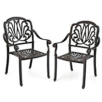 Costway Patio Chairs Set of 2 Cast Aluminum Outdoor Dining Chairs w/ Armrests Stackable